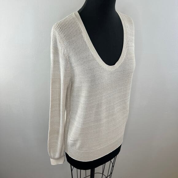 THEORY Beige Scoop-Neck 3/4-Sleeve Prosecco Knit Sweater Long Sleeve Pullover M - Picture 5 of 10